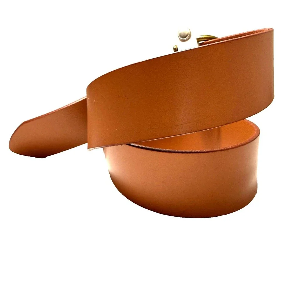 Vtg American Eagle Outfitters AEO Tan Beige Leather Belt Size 26 X-Small Brass